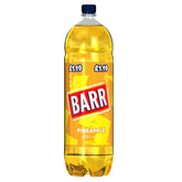 A 2L bottle of Barr Pineapple Soda, highlighting its refreshing flavour on a vibrant yellow background, is priced at £1.19.